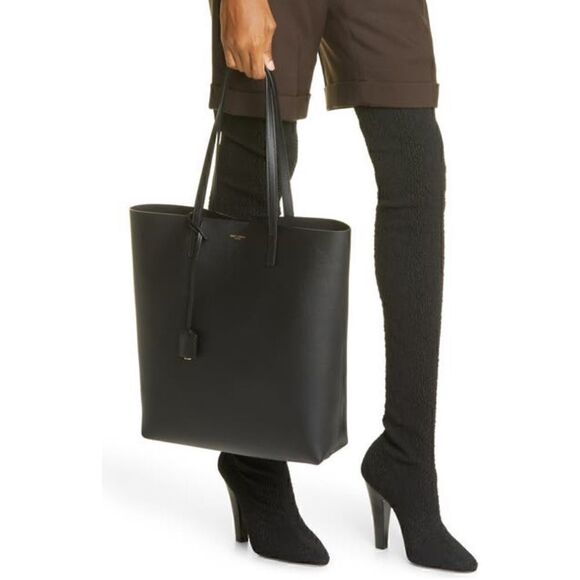 SAINT LAURENT North/South Leather Shopping Bag Tote w/ pouch - Picture 3 of 16